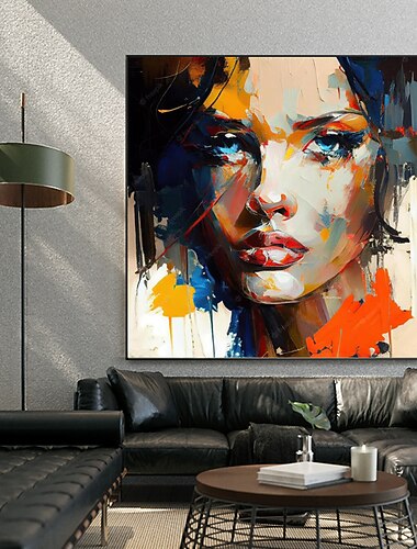 Ručně vyrobeno Hang-malované olejomalba Ručně malované Obdélníkový Abstraktní Lidé Moderní Bez vnitřní rám