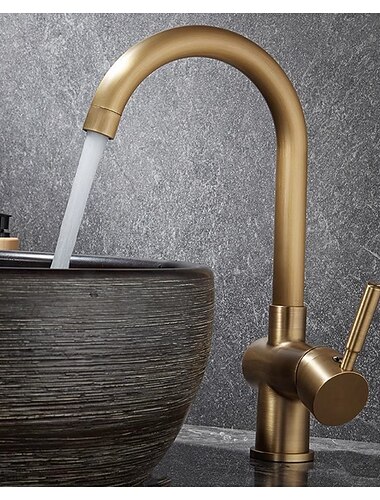 Vaskekran for baderom - Klassisk Antikk Messing Centersat Enkelt Håndtak Et HullBath Taps