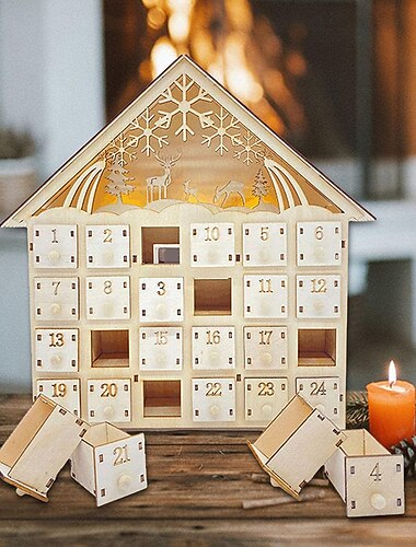Χριστουγεννιάτικο ημερολόγιο για γέμιση, ημερολογιακό σπίτι, χριστουγεννιάτικο ημερολόγιο, χριστουγεννιάτικο ημερολόγιο 24 ημερών αντίστροφη μέτρηση ντουλάπι ξύλινο σπίτι, μοντέρνα χριστουγεννιάτικη