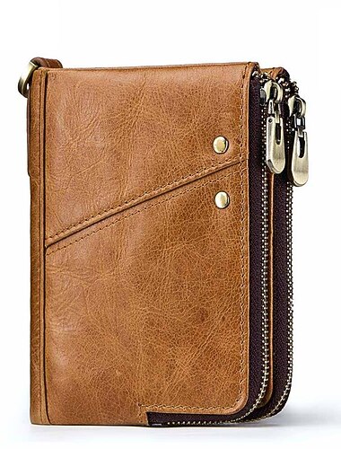 Escova anti-roubo carteira masculina de couro rfid multi-função zíper duplo vertical carteira camada superior de couro moda casual saco de mudança