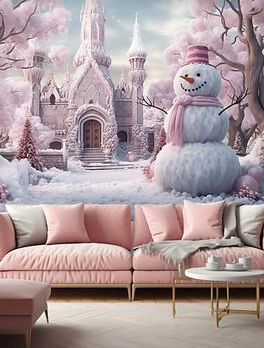 クリスマスの飾り 雪だるま 雪の結晶 吊り下げタペストリー 壁アート クリスマス 大きなタペストリー 壁画 装飾 写真 背景 ブランケット カーテン 自宅 寝室 リビングルーム 装飾