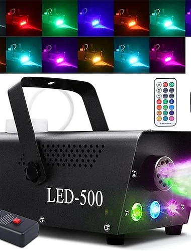 מכונת עשן 500W שמקופת עשן עם אורות LED ושלט אלחוטי לאירועים קישוט חגים מתנת יום האהבה