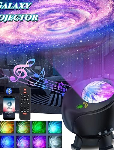 Galakseprojektor stjerneprojektor nattlys med fjernkontroll timer Bluetooth-høyttaler soverom 29 lyskilder størst område galaksedimensjoner lysprojektor valentinsdaggave