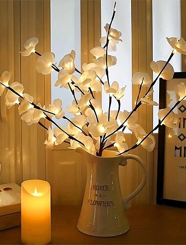 1 Stück weiße Weidenzweiglichter mit 20 LEDs – perfekt für Haus, Garten, Hochzeit, Weihnachten und Feiertagsdekoration – batterielos
