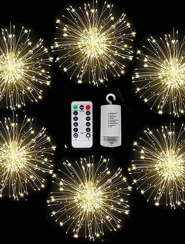 6 Pcs Firework Lights Led Copper Wire Starburst String Lights 8 Modes Battery Operated Fairy Lights with Remote Wedding Christmas Decorative Hanging Lights for Party Patio
