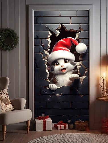 Weihnachts-Türdekorationen mit Tiermotiven, kaputte Türabdeckungen, Türteppiche, Türvorhänge, Weihnachtskulisse, Türbanner für die Haustür, Urlaubsparty-Dekoration