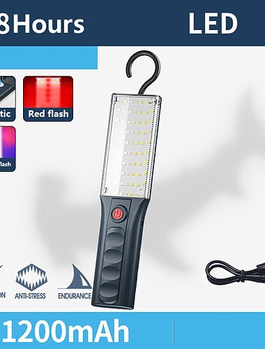 Luz de trabajo LED, linterna de mazorca LED súper brillante, luz de trabajo recargable con gancho para iluminación de trabajo de reparación nocturna de emergencia al aire libre
