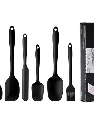 6 kpl, iso ja pieni silikonilastat, öljysivellin ja pitkä macaronlapa - välttämättömät leivontatarvikkeet kakuille, juustolle ja muille