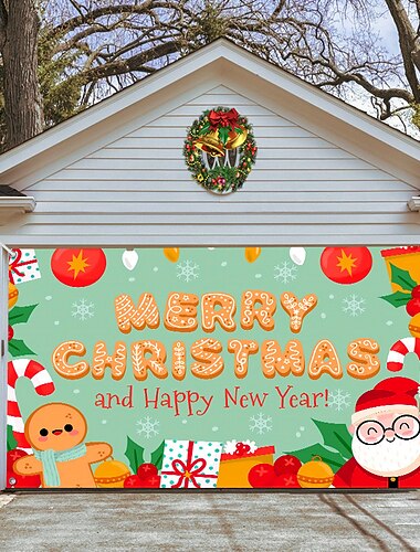 julgarageportsbanner, inomhus utomhusjulhelger, glad bakgrund, dekorationsomslag, julglada nyttårsbanner, stort dörrskydd, juldekoration