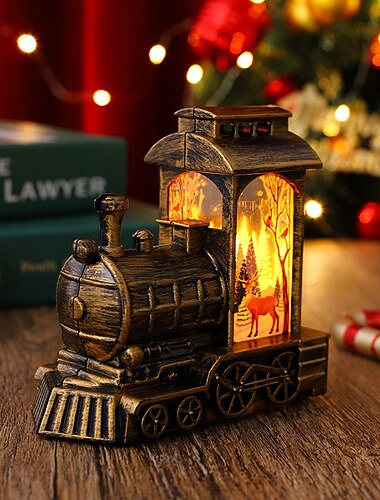 クリスマスライトビンテージ蒸気機関車サンタクロース雪だるまエルク小さなナイトライトクリスマス屋内および屋外装飾