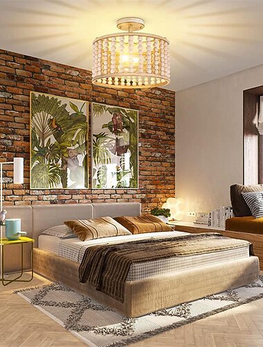 Bohemian Farmhouse Chandelier Wood Beaded Ceiling Light Fixture, Rustic Semi Flush Mount Ceiling Light Fixture, Black 2-Light Nursery Chandelier for Kitchen Island Foyer Hallway Bedroom Living Room, E26 Base 110-240V