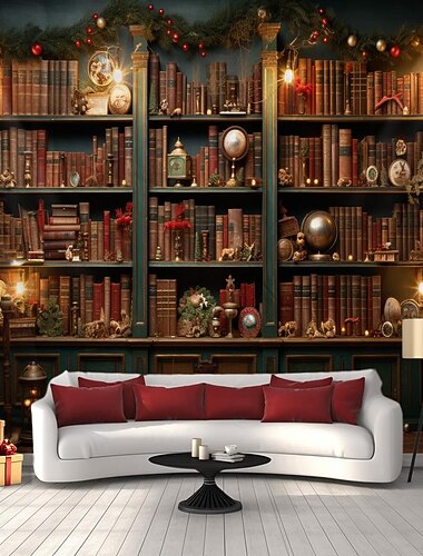 kerstversiering boom boekenplank hangend tapijt kunst aan de muur xmas groot tapijt muurschildering decor foto achtergrond deken gordijn thuis slaapkamer woonkamer decoratie
