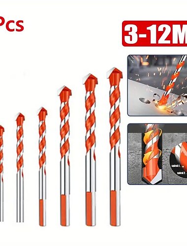 7ks/sada Sada vrtáků z tvrdokovu 3-12mm - ideální pro vrtání dlaždic, betonu, cihel, skla, plastu a dřeva!