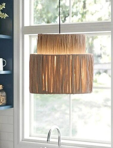 Lampada a sospensione a soffitto in corda di canapa, paralume intrecciato a mano, vimini in rattan, lampada a sospensione intrecciata a mano per soggiorno, camera da letto, sala da pranzo, cucina