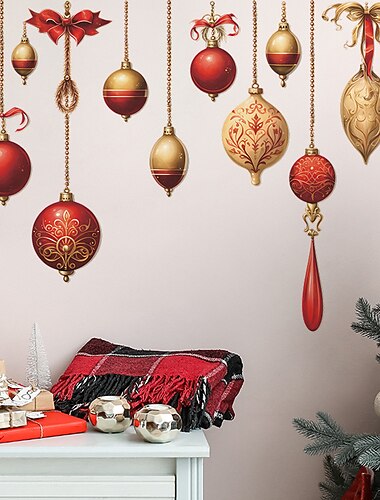 karácsonyi matricák dekoráció, színes golyók, függő díszek, ablaküveg ajtók otthoni falmatricák, öntapadós matricák