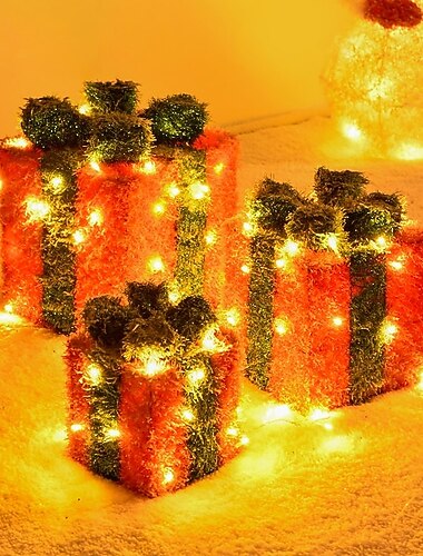 3個のクリスマスライト付きギフトボックスバッテリー駆動フェアリーライト6インチ/8インチ/9インチのリボン付きギフトボックスクリスマス結婚式庭家の休日アート装飾