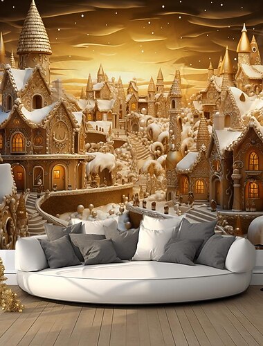 Tapiz colgante de pared con diseño de ciudad nevada de invierno blanco, tapiz grande, decoración mural, telón de fondo para fotografía, manta, cortina, decoración para el hogar, dormitorio y sala de