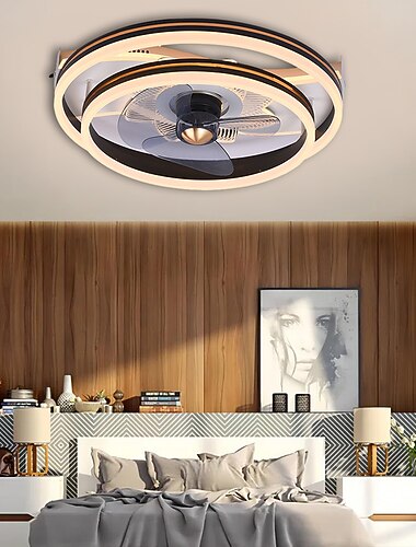 ライト付きシーリングファン フラッシュマウントロープロファイル屋内シーリングファン、リモコン付き19.5インチ調光対応ブレードレスシーリングファン、スマート3色6スピードリバーシブル