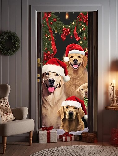 bannière de noël décorations de porte de Noël, couvre-portes pour chiens, tapisserie de porte, , toile de fond de Noël, bannière de porte pour porte d'entrée, fournitures de décoration de