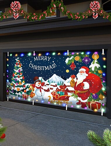 decorațiuni pentru uși de Crăciun capac de ușă de garaj în aer liber banner de Crăciun om de zăpadă atmosfera copacului de Moș Crăciun decor mare fundal capac de ușă de căprioară decorațiuni pentru