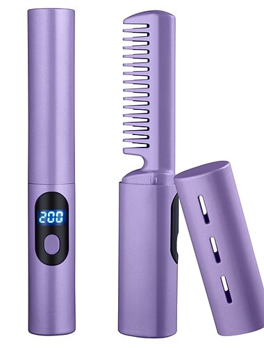 2IN1 Lusta Hajegyenesítő Vezeték nélküli Hajforró Fésű Mini USB Újratölthető Hajegyenesítő Göndör Hajbot Ráphelyezés Gyors Fűtés Hajegyenesítő Kefével Otthoni Utazáshoz-1DB Valentin-napi Ajándék