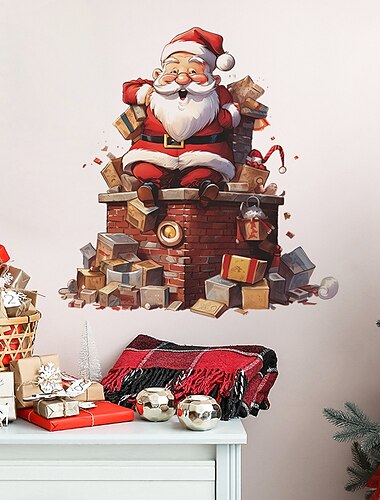 Autocollant de Noël autocollant de Noël, mignon cadeau de père Noël, chambre d'enfant, entrée, décoration de la maison, autocollant mural autocollant