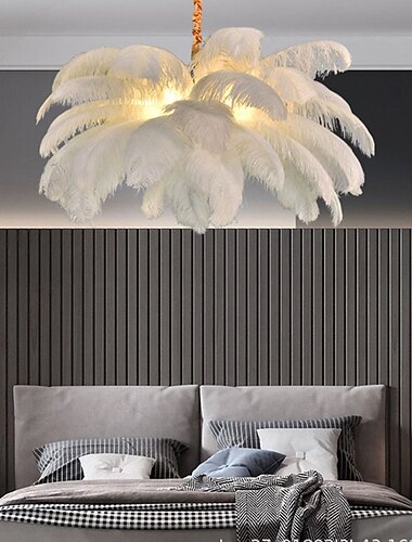 led taklampa ljuskrona underbar extra stor vit strutsfjäder bukett taklampa romantisk monterad belysningsarmatur för restaurang sovrum