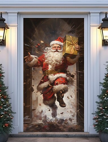 Weihnachtstürdekorationen, Weihnachtsgeschenk, Türabdeckungen, Türteppiche, Türvorhänge, Weihnachtshintergrund, Türbanner für die Haustür, Urlaubsparty-Dekoration