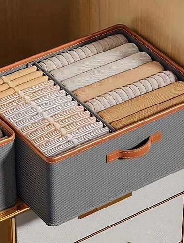 Caixa de armazenamento de roupas de guarda-roupa, caixa de armazenamento dobrável de tecido, estojo organizador de armazenamento, roupas de grande capacidade, calças, meias, estojo de armazenamento de classificação, organizador de armazenamento doméstico