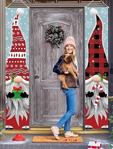 boldog karácsonyt ajtó transzparens tornác tábla - 300d gnómok tornác tábla transzparensek függő dekorációk - karácsonyi ünnepi dekoráció külső belső udvarra, bejárati ajtó garázs fala