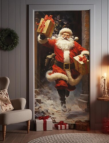 decorazioni natalizie per porte, copriporta di Babbo Natale, arazzo per porte, tenda per porte, decorazione, sfondo natalizio, striscione per porta d'ingresso, decorazioni per feste di Natale,