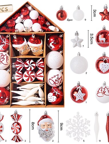 70 stuks/doos kerstballen ornamenten set kerstboom hangende hangers thuis nieuwjaar geschenken decoratie benodigdheden 2024 navidad noel kerstbal huis set kerstversiering kerstboom hanger