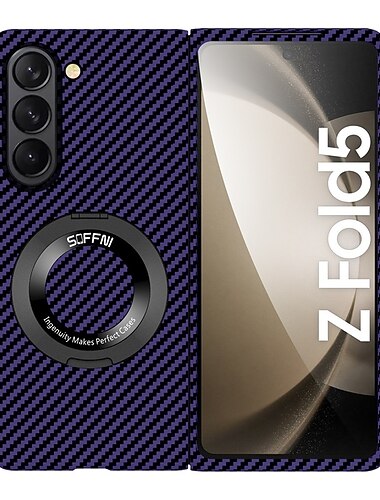 teléfono Funda Para Samsung galaxia Plegado en Z 7 Plegado en Z 6 Z Fold 5 Z Fold 4 Z Fold 3 Gire la tapa con Soporte Protector de cuerpo completo Soporte de carga inalámbrica Fibra de carbon