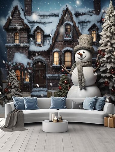 kerstversiering hangend wandtapijt kerstboom sneeuwpop wandkunst kerstmis groot wandtapijt muurschildering decor foto achtergrond deken gordijn huis slaapkamer woonkamer decoratie