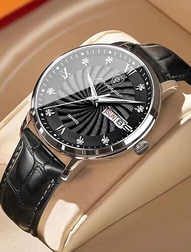 Montre en quartz pour hommes mode luxe décontractée montre analogique pour hommes bracelet en cuir calendrier date semaine luminescent étanche montres pour hommes