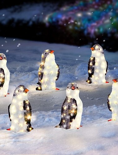 Décorations de jardin de Noël en forme de pingouin lumineuses 20 LED décorations de fête de pingouin avec lumières LED alimentées par batterie affichages lumineux extérieurs pour le jardin