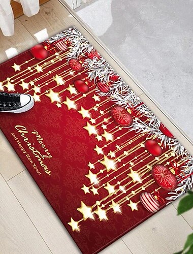 Felpudo navideño, tapete para puerta navideña, ciervo navideño de invierno, tapete de bienvenida para interiores y exteriores, tapete para puerta de piso para decoración del hogar, alfombra roja de Navidad, entrada, porche delantero, decoración de casa de