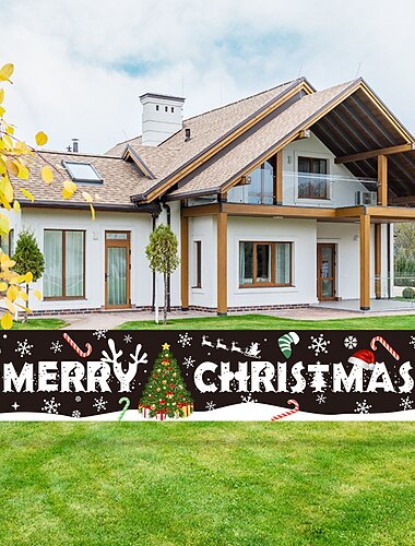 1 Stück festliches großes Frohe-Weihnachten-Banner – riesiges Weihnachtsmann-Schild für Urlaubsparty-Zubehör und Heimdekoration – perfekt für den Außenbereich, den Innenbereich, den Garten, die