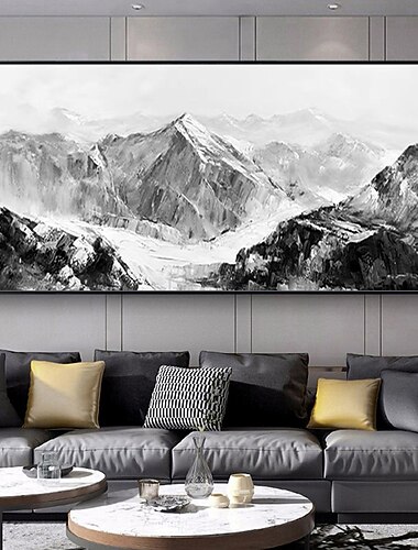 Mintura handgefertigte Ölgemälde mit verschneiten Bergen auf Leinwand, Wandkunst, Dekoration, modernes abstraktes Landschaftsbild für Heimdekoration, gerolltes, rahmenloses, ungedehntes Gemälde