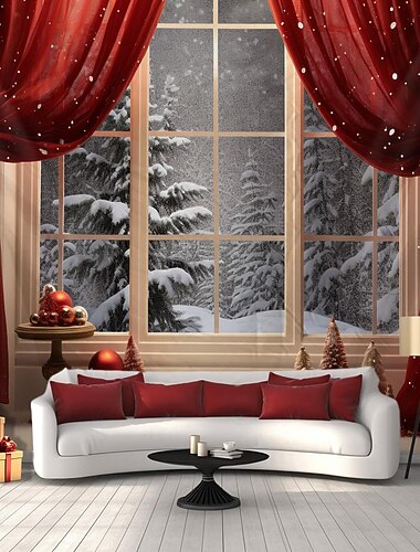 karácsonyi díszek fa ablak téli függő gobelin fal művészet karácsony nagy kárpit falfestmény dekoráció fénykép háttér takaró függöny otthon hálószoba nappali dekoráció
