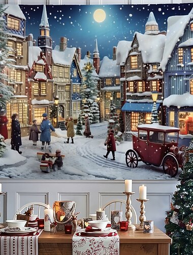 decorazioni natalizie arazzo appeso bianco inverno natale babbo natale villaggio arte murale grande arazzo decorazione murale fotografia sfondo coperta tenda casa camera da letto soggiorno decorazione