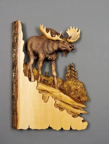1 pezzo di scultura di animali intagliati a mano, scultura da appendere a parete, decorazione dipinta a mano in legno di procione orso cervo, per il soggiorno di casa