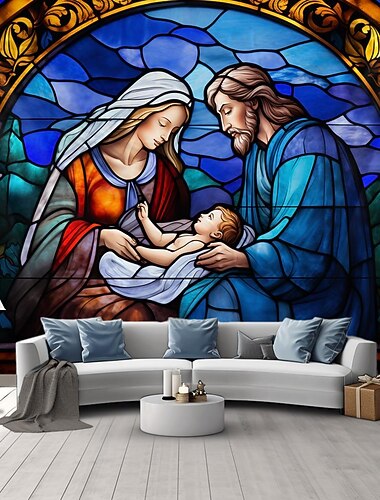 decorazioni natalizie presepe arazzo appeso vetrate arte murale natale grande arazzo decorazione murale fondale fotografico coperta tenda casa camera da letto soggiorno decorazione