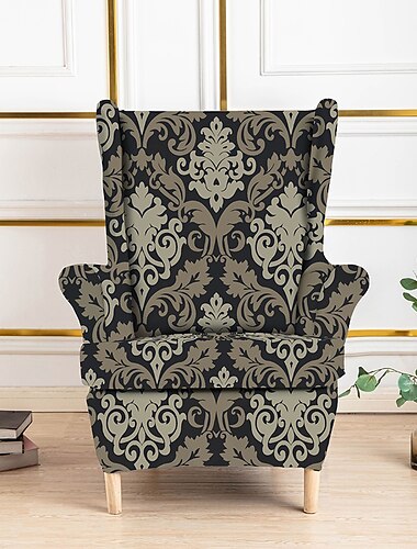 Housse de fauteuil en élasthanne pour chaise Strandmon, housse de chaise à oreilles extensible anti-rayures, housse de chaise à dossier à oreilles jacquard amovible et lavable en machine