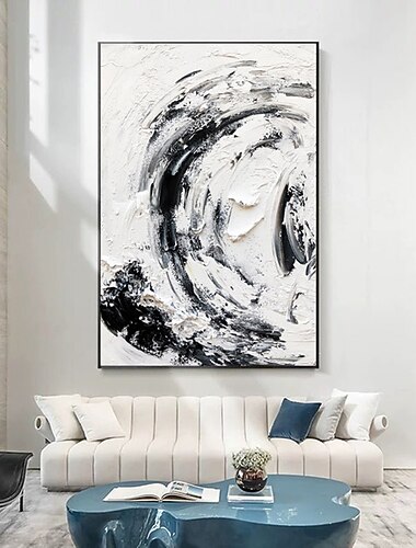 Großes, handgefertigtes Goldfoliengemälde, handgemaltes Schwarz-Weiß-Ölgemälde, Wandkunst, abstrakte Gemälde, abstrakte Kunst, beige, weiß, minimalistisches Gemälde auf Leinwand, Dekor, gerollte