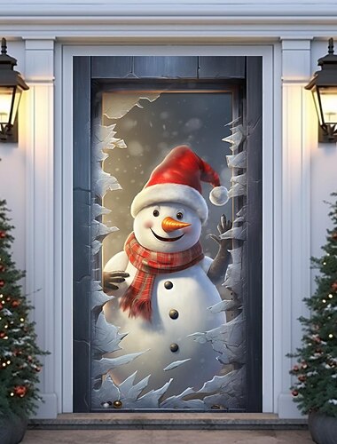 bannière de noël décorations de porte de Noël, couvre-portes bonhomme de neige, tapisserie de porte, , toile de fond de Noël, bannière de porte pour porte d'entrée, fournitures de