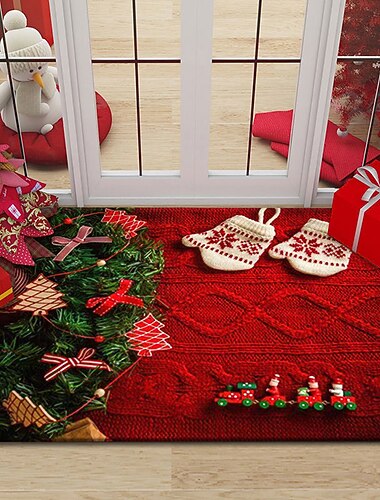 décor de Noël paillassons de Noël tapis de sol, tapis de sol de bienvenue de Noël antidérapants paillasson avant d'arbre de Noël pour intérieur extérieur maison jardin