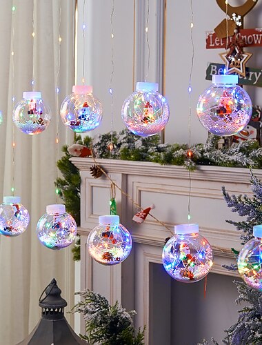 Kerst Wensbal String Lights LED Kerstlamp Sneeuwpop Kerstboom Decoratieve lamp Gordijnverlichting voor Thuis Raamdecoratie Kleurrijke LED Binnen/Buiten 300cm Waterdicht