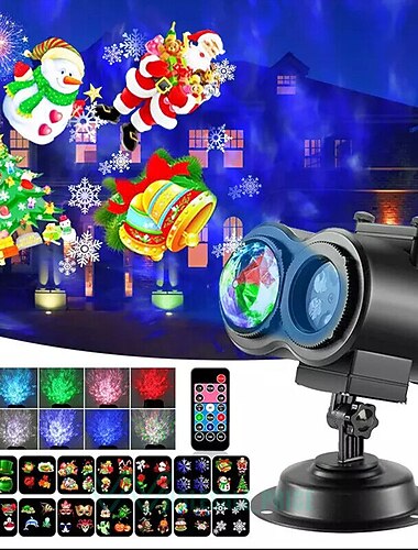Double Tube Christmas Water Ripple Floodlight Remote Control Wedding Party Courtyard Garden Indoor and Outdoor Decoration Projection Light Waterproof Low-voltage Safety Plug