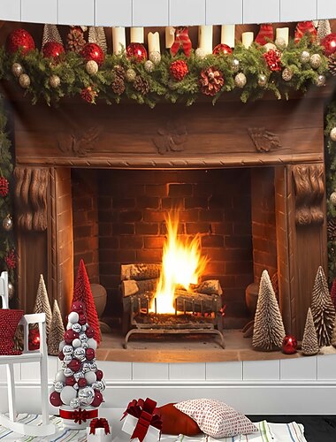 Décorations de Noël cheminée suspendue tapisserie murale art noël grande tapisserie décor mural photographie toile de fond couverture rideau maison chambre salon décoration